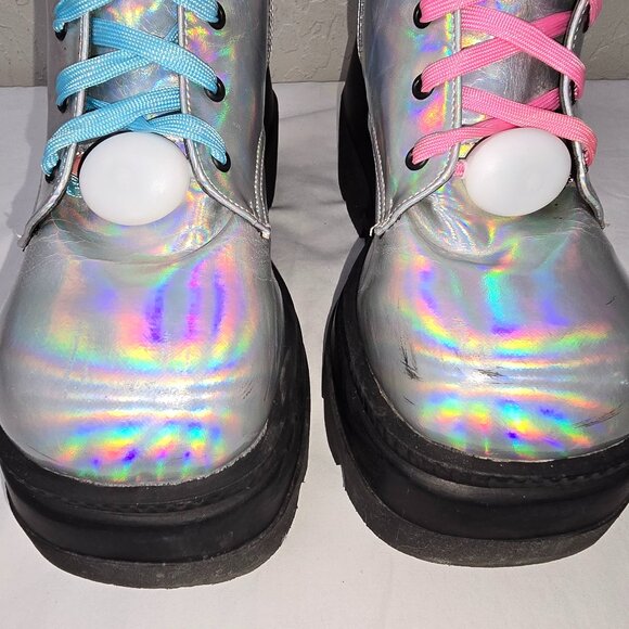 Demonia Shaker 52 Platform Holographic Goth Boots Women's Size 12 - Picture 8 of 11